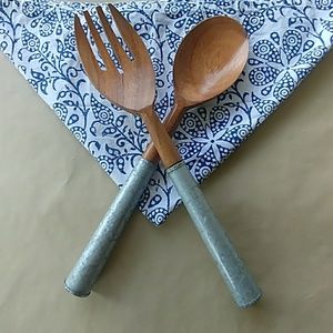 NIB, India, Wood Salad Servers, Set of 2